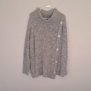 Rafaella Marled Gray Side-Button Cowl Neck Sweater